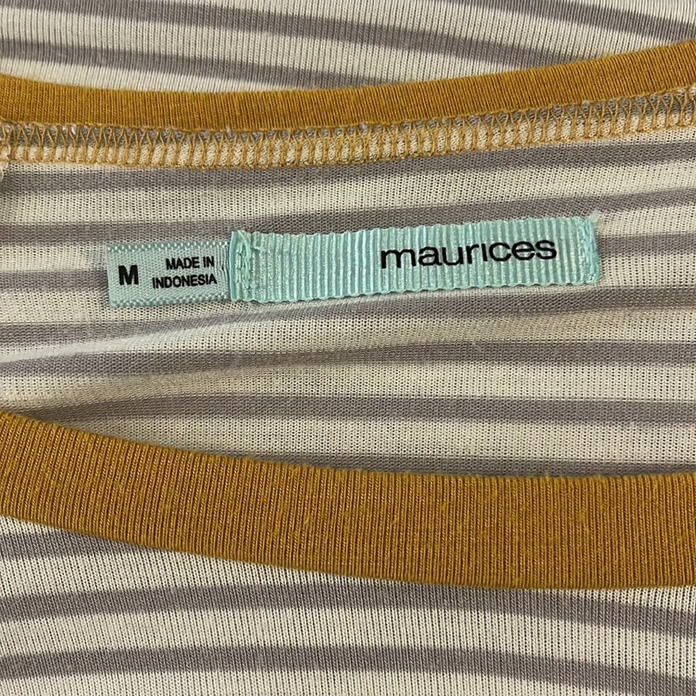 Maurices size M raglan sleeve gray and white stripes with mustard sleeves - Picture 8 of 8